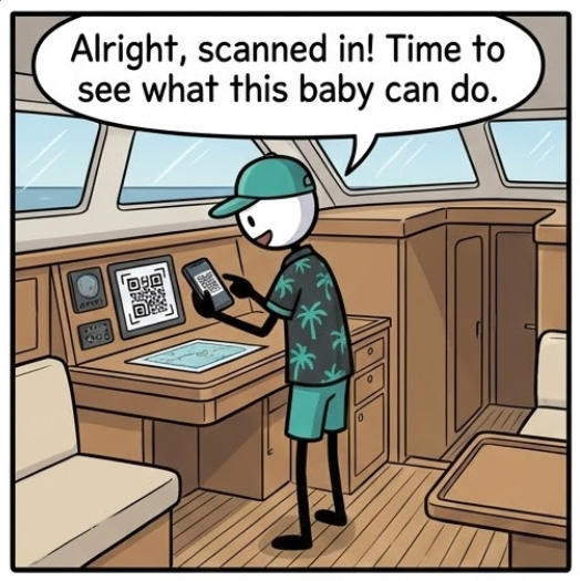 Scanning QR code on yacht